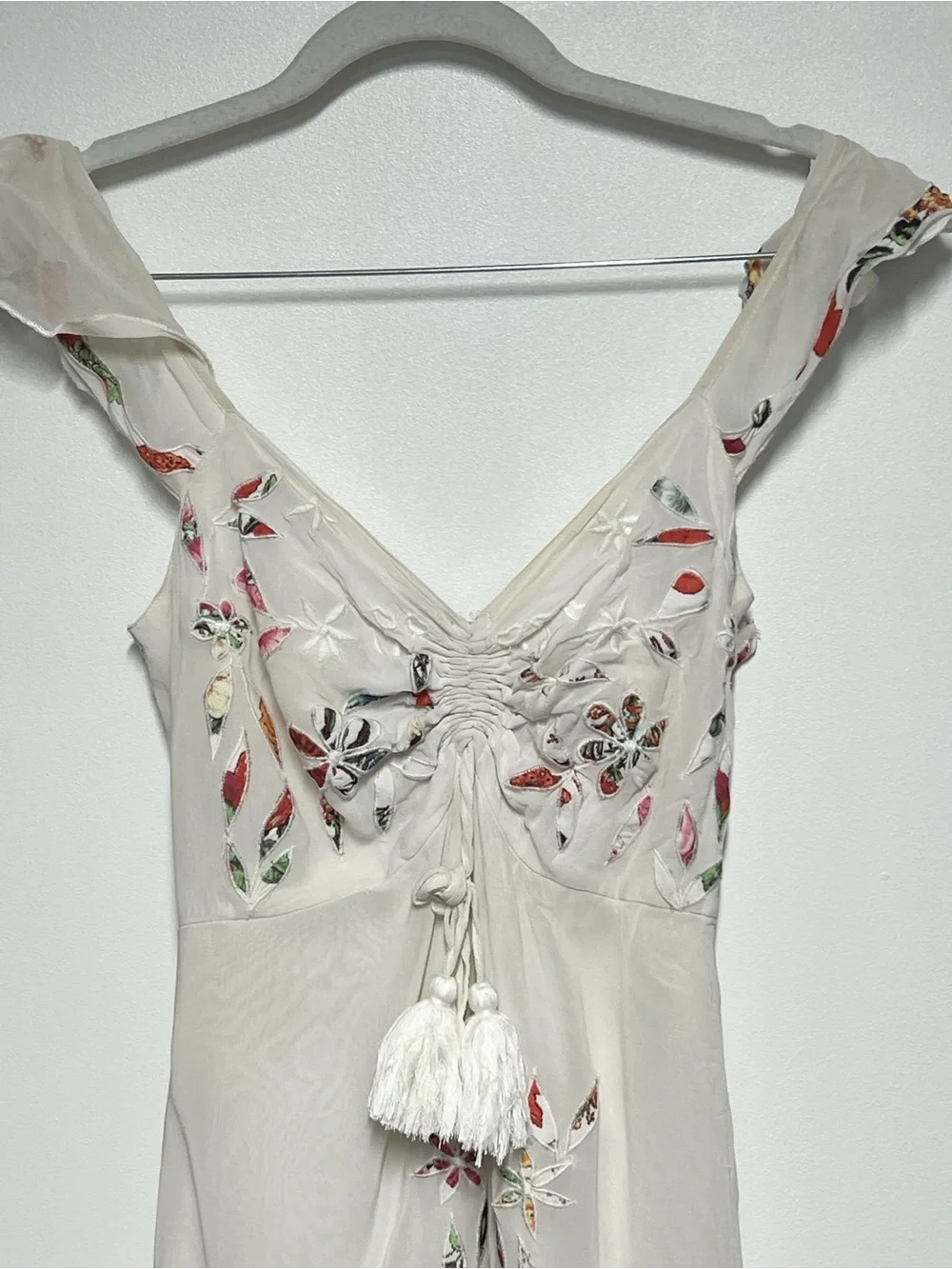Anthropologie Farm Rio Quintana White Embroidered Floral maxi dress Sz 0 - Picture 8 of 11